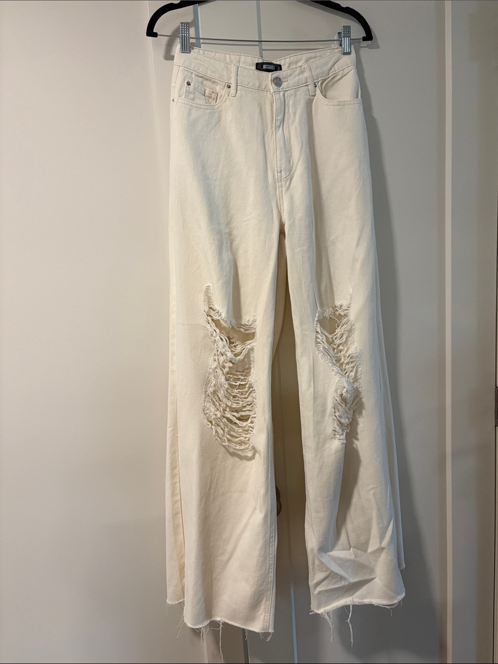 Missguided High-Rise Distressed Wide-Leg Jeans - Cream